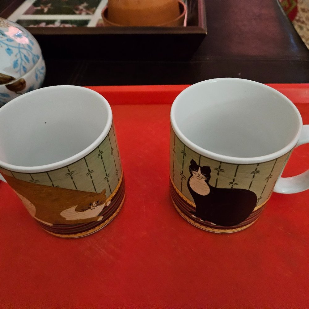 set of two cat cups with fun cat graphics Sakura cat collection